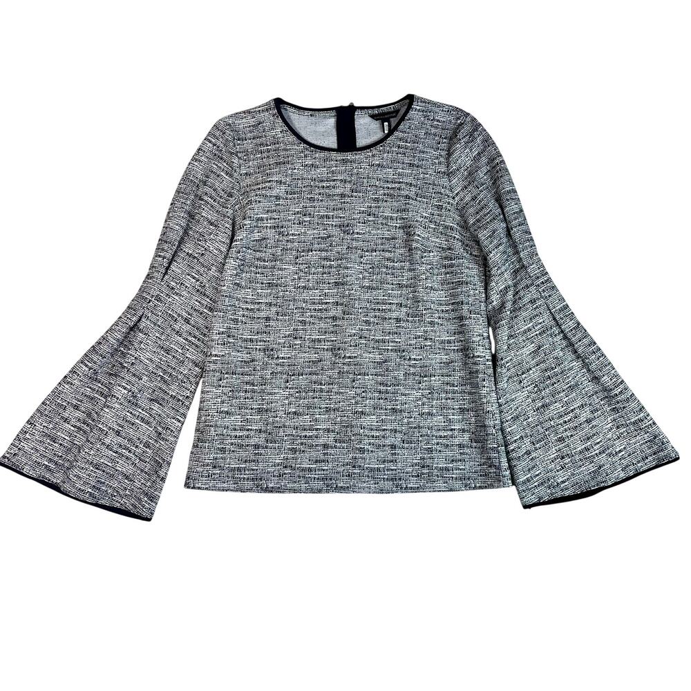 BANANA REPUBLIC Women’s Bouclé Pleated Bell-Sleeve Top Black & White Size Small